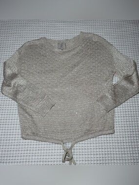 Sioni Size Medium Sweater Long Sleeve Tan Sparkle Women Open Knit Holiday Classy